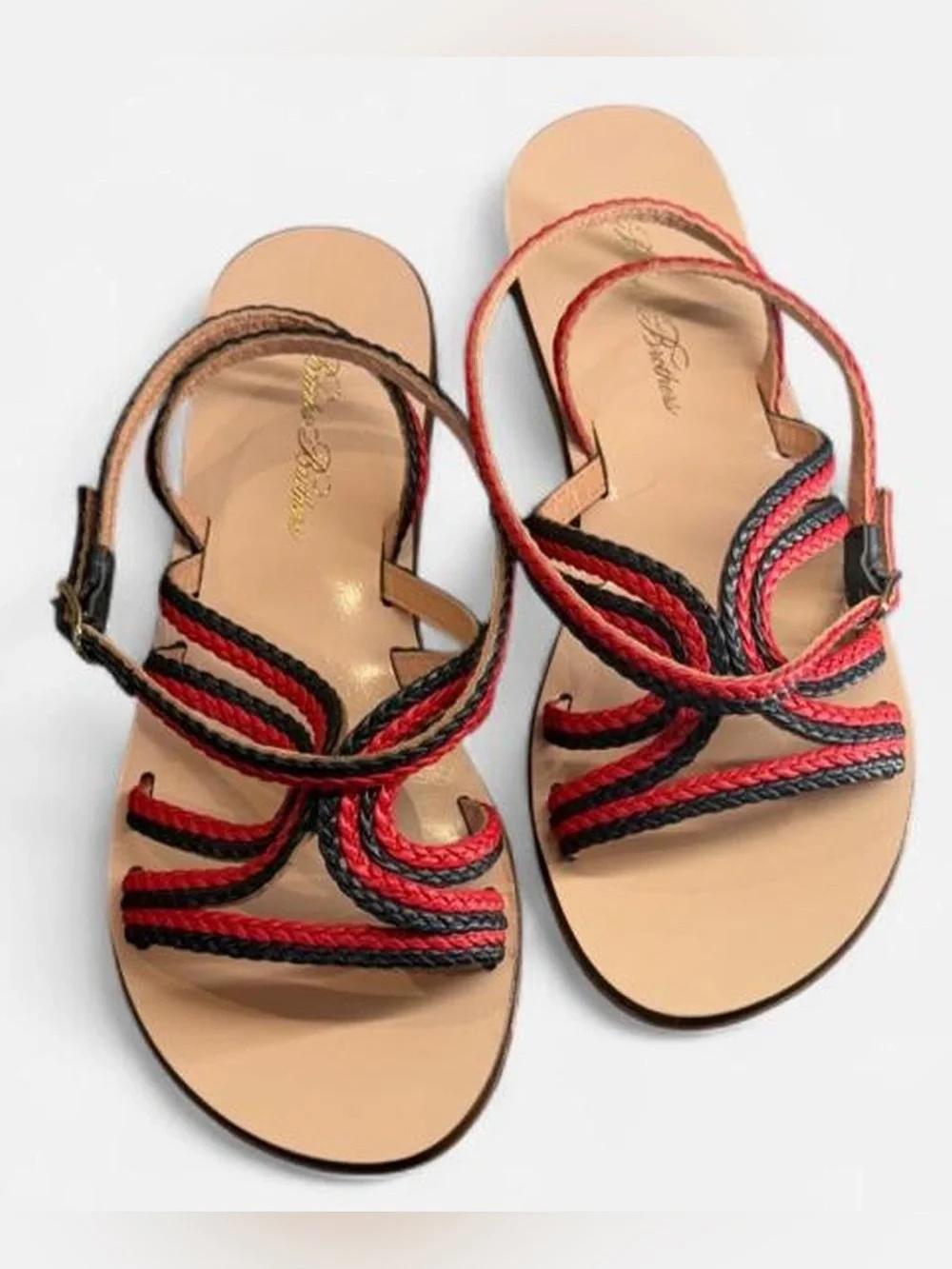 Brooks Brothers navy + red leather braided sandals